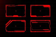 four red electronic devices on a black background