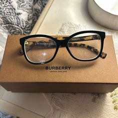 Questions? Leave A Comment Below! Burberry Glasses, Burberry Accessories, Burberry London, Box Color, Glasses Accessories, Tortoise Shell, Leave A Comment, Black And Brown, Burberry