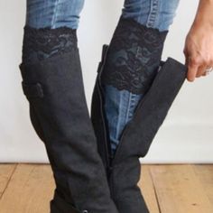 These Sexy Lace Floral Flower Boot Cuffs Are Simply An Adorable Addition To Any Outfit That Involves Boots! They Are Super Comfortable So Can Wear Them Directly On Your Skin Or Over Pants! Feel Free To Make An Offer! Boot Cuff Socks, Lace Boot Cuffs, Sparkle Tights, Lace Boot Socks, Black Lace Boots, Velvet Gloves, Flower Boots, Black Stretch Lace, Fishnet Leggings