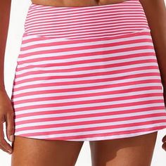 From Tommy Bahama, This Swim Bottom Features: Skort Silhouette Built-In Shorts Full Coverage Stripe Print Fully Lined Pull-On Construction Nylon/Spandex Hand Wash Imported. Coral Coast Is The Color. White Beachwear Skort, Casual White Swim Skirt For Beach Season, White Beachwear Skort For Beach, Fitted White Skort For Vacation, Casual White Swim Skirt For Poolside, Fitted White Swim Skirt For Beach Season, White Beach Skort For Beach Season, White Summer Beach Skort, White Skort For Beach Season