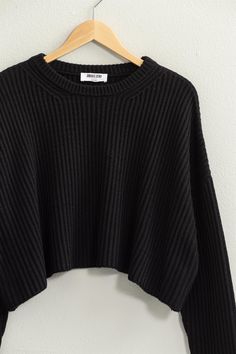 Rosie Cropped Sweater-Sweaters-Vixen Collection Crop Tops Winter, Black Cropped Sweater, Moroccan Oil Hair, Chill Time, Black Chocolate, Cropped Knit Sweater, Long Sleeve Outerwear, Ribbed Texture, Beauty Favorites