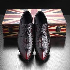 Men Crocodile Leather Shoes – SpringLime Crocodile Pattern Leather Shoes With Round Toe, Business Dress Shoes With Crocodile Pattern And Round Toe, Patent Leather Dress Shoes With Crocodile Pattern, Semi-formal Leather Shoes With Crocodile Pattern, Fitted Crocodile Pattern Dress Shoes With Round Toe, Fitted Dress Shoes With Crocodile Pattern And Round Toe, Slip-on Dress Shoes With Red Sole And Round Toe, Suit Ideas For Men, Wine Suit