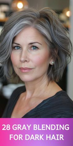 Steel Gray Hair Color, Gray White Hair Color, Gray Hair With Dark Lowlights Over 50, Hair Color To Transition To Gray, Partial Grey Highlights For Dark Hair, Going Grey With Highlights, Embrace The Gray Hair, Going From Brown To Grey Hair, Grey Hair Makeover