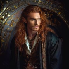 a man with long red hair wearing a black jacket