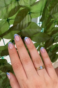 💙🫧🌱 Short Acrylic Nails Designs Round, Mama Mia Inspired Nails, Mama Mia Nails, Mamma Mia Nails, Bts Nails, Elegant Touch Nails, Teen Nails, Wave Nails