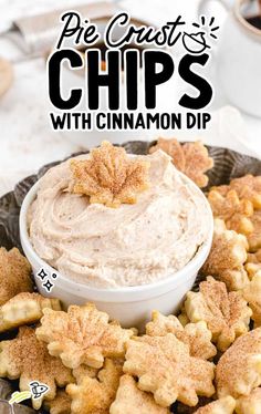 pre - crust chips with cinnamon dip on a plate