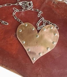 Big copper silver riveted chain heart necklace Chain Heart, Copper Heart, Strong Love, Metal Style, Love Necklace, Mixed Metals, Steel Chain, Stainless Steel Chain, Heart Necklace