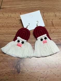 Handmade santa earrings, weighs about 11.6 grams the pair Santa Tassel Earrings, Crochet Santa Hat Earrings, Christmas Felt Earrings, Santa Earrings, Christmas Earrings, Santa Christmas, Favorite Jewelry, Jewelry Earrings Dangle, Etsy Earrings