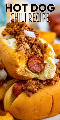 hot dog chili recipe on a plate with potato chips