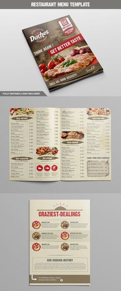 a restaurant menu is shown in three different colors and sizes, with the text on it