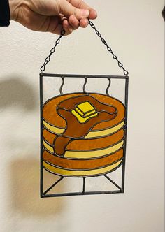 Pancakes, dark and light amber glass, handmade stained glass panel, melting butter and syrup Stained Glass Art How To Make, Stained Glass Food, Stained Glass Ideas For Beginners, Stained Glass Inspiration, Easy Stained Glass Projects, Stained Glass Templates, Stainglass Ideas, Disney Stained Glass