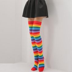 Color: 2, Size: One Size Striped Thigh High Socks, Striped Gloves, Statement Socks, Rainbow Socks, Knee High Stockings, Over Knee Socks, Over The Knee Socks, Thigh High Socks, Striped Socks