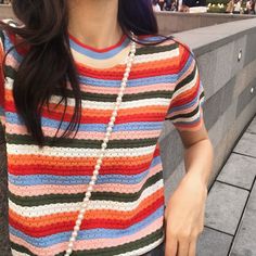 Free Shipping~ Sweet Color Block Stripe Knitted Tee Knitted Tee, Garment Details, Zipper Skirt, Sweet Lolita, Retro Color, Knit Tees, Striped Knit, Striped Shorts, Small Businesses