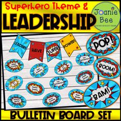 bulletin board set with superhero theme and name tags for teachers to use in the classroom