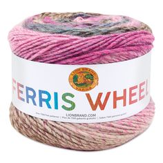 the yarn is multicolored and has a white tag on it that says ferris's wheel