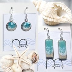 Beach earrings with real sand and resin ocean waves.  Each piece is uniquely handmade -- no two pairs are the same. ✨ Made with 925 sterling silver earring hooks and tarnish-free stainless steel bezels. Nickel free. ✨ Filled with real sand from Grace Bay Beach in Turks and Caicos Islands set in epoxy resin. Handcrafted wave designs in a second layer of resin. ✨ Take a piece of Turks & Caicos Islands with you everywhere you go! ✨ Ships from Boston, Massachusetts. Arrives in protective packaging w Resin Dangle Earrings For Beach, White Resin Earrings For The Beach, Resin Drop Earrings For Beach, Resin Earrings For Summer Beach, Blue Resin Earrings For Beach, Blue Resin Earrings For The Beach, Summer Beach Resin Earrings, Ocean-inspired Earrings For Summer Gift, Beachy Earrings For Beach Season Gift