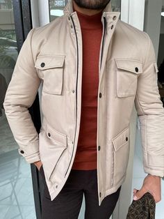 Verno Beige Slim Fit Fur Coat-baagr.myshopify.com-Jacket-BOJONI Suit Tuxedo, Slim Fit Coat, Beige Coat, Tuxedo Jacket, Coat Design, Mens Casual Outfits, Men's Coats And Jackets, Color Code, Casual Jacket