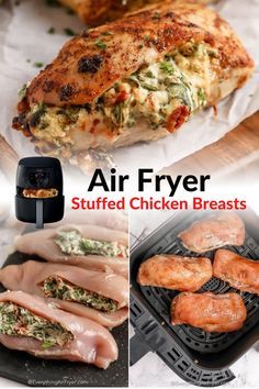 These stuffed chicken breasts are so crispy on the outside with a savory filling on the inside. Air Fryer Recipes Chicken Breast, Fry Chicken, Best Air Fryer