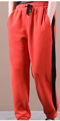 Autum Spring Linen Wide Leg Women Casual Pants Elastic Waist Red Cotton Ankle-length Harem Pants, Red Ankle-length Cotton Harem Pants, Straight Leg Cotton Sweatpants For Yoga, Wide-leg Cotton Sweatpants For Summer, Summer Cotton Wide-leg Sweatpants, Summer Wide-leg Cotton Sweatpants, Orange Relaxed Fit Cotton Sweatpants, Casual Cotton Yoga Sweatpants, Casual Red Cotton Harem Pants