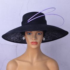 Hello!Welcome to our shop of  365daysCreations product information: Season:All Season Gender:Female Material:sinamay,100% straw Head size:57cm(22.44 inches),also can be adjustable Brim width:about 6''(15.2cm),the whole hat size is 48x46cm Trimming:feathers/sinamay/ostrich spine Sweatband:satin with satin ribbon to adjust the size Color:black,purple Black High Crown Hat For Races, Black Feather Trim Hat For Kentucky Derby, Black Wide-brim Hat For Royal Ascot, Luxury Six-panel Hat For Kentucky Derby, Luxury Purple Wide-brim Hat, British Hats, Sinamay Hats, Pumps Heels Stilettos, Elegant Hats