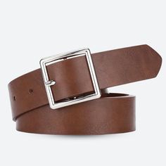 The Classic Faux Leather Belt is a versatile essential, featuring a timeless square buckle and durable faux leather. Available in neutral colors, it pairs seamlessly with jeans, trousers, or dresses, offering a polished finish that complements both casual and formal outfits. Rectangle shaped silver-toned belt buckle Adjustable size Faux leather Size: length 105cm (41.3inch) Classic Brown Rectangular Belt Buckles, Fall Sweaters For Women, Crop Pullover, Denim Hoodie, Jogger Pants Casual, Cardigan Sweater Vest, Patchwork Jacket, Formal Outfits, Bubble Skirt