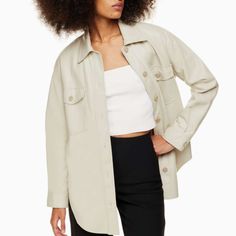 Aritzia Wilfred Ganna Shirt Jacket In Color Flax Beige // Size 2xs // Brand New, With Tags // Oversized Fit Ganna Shirt Jacket, Ganna Jacket, Duvet Jacket, Green Moto Jacket, Aritzia Jacket, Cropped Biker Jacket, Olive Skirt, Cropped Blazer Jacket, Green Utility Jacket