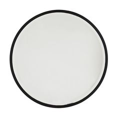 an empty white plate with black trim