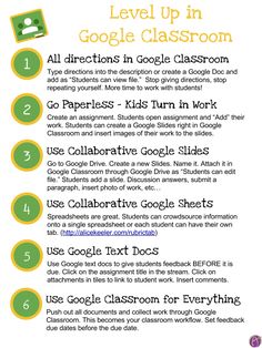 the google classroom level up poster is shown with instructions for each student to use it