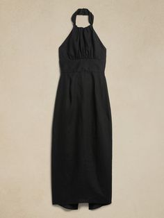 Lisa Linen Midi Dress | Banana Republic Beautiful Midi Dresses, Linen Midi Dress, Midi Dress Black, Luxury Linen, Halter Neckline, Petite Size, Black Midi Dress, Tie Backs, Halter Neck