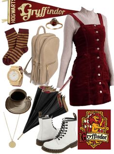 Hogwarts Outfits Gryffindor, Gryffindor Aesthetic Outfit, Gryffindor Inspired Outfits, Gryffindor Outfit Aesthetic, Harry Potter Outfit, Harry Potter Uniform, Hogwarts Uniform