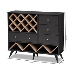 Baxton Studio Savino Mid-Century Modern Dark Grey and Oak Finished Wood Wine Cabinet FredCo theFredCo Wine Storage Cabinets, Built In Wine Rack, Wine Bar Cabinet, Wine Rack Storage, Cabinet Style, Wine Cabinet, Cabinet Features, Baxton Studio, Wine Collection