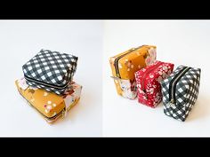 four different types of purses sitting on top of each other