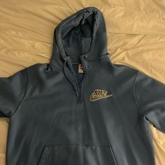 Blue Mens Supreme Nike Hoodie With Quarter Zip. Used In Very Good Condition. Minor Bleach Stain Shown In Pictures Nike Supreme Fleece, Supreme Zip Up Hoodie, Nike Outdoor Hoodie With Double-lined Hood, Supreme Sweatshirt, Urban Nylon Hoodie With Double-lined Hood, Supreme Nike, Shirts Nike, Nike Hoodie, Colorful Hoodies