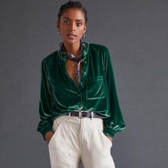 Offered In Your Pick Of Fall-Ready Hues, This Rich Velvet Buttondown Is An Effortless Outfit Completer. About Pilcro Our Exclusive Pilcro Label Offers Effortless Style And Endless Possibilities For Everyday Outfitting. From Top To Bottom, Each Piece Is Both Versatile And Comfy - Just How All Your Favorites Should Be! Delivering Iconic Silhouettes Crafted From Premium Denim - Along With Boho Blouses, Breezy Buttondowns, And Beyond - This *Only-At-Anthro* Collection Is Designed To Fit, Flatter, An Winter Button-up Blouse With Relaxed Fit, Winter Relaxed Fit Button-up Blouse, Velvet Blouse, Effortless Outfit, Anthropologie Top, Boho Blouses, Premium Denim, Endless Possibilities, Effortless Style