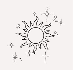 a drawing of the sun with stars around it