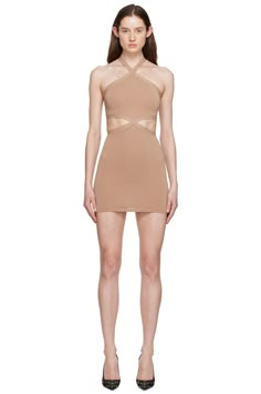 alexanderwang.t: Beige Halter Minidress | SSENSE Halter Strap, Rib Knit, High Fashion, On Sale, Women Wear, Mini Dress, Knitting, Dresses, Clothes