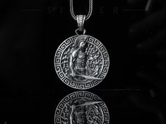 ✨MATERIAL: Captain Silver Spartan King Leonidas Necklace is made of 100% 925k sterling silver material. This unique Spartan King Leonidas Necklace is suitable for both men and women. It does not contain chemicals that may affect human health. ✅SIZE: This nordic necklace pendant measures 3.30cm (1.29 inches) in width, 3.30cm (1.29 inches) in height. In terms of chain thickness, 0.5 cm is suitable and the chain measures 0.2 cm. The chain length is in different sizes and you can choose according to Warrior Style Engraved Sterling Silver Jewelry, Silver Warrior Style Necklace For Gift, Warrior Style Engraved Pendant Jewelry, Engraved Warrior Style Pendant Jewelry, Mythological Silver Round Pendant Necklace, Silver Engraved Warrior Necklace, Silver Viking Stainless Steel Necklaces, Warrior Necklace, Gothic Necklace