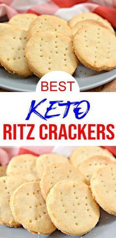 the best keto ritz crackers recipe on a plate with text overlay