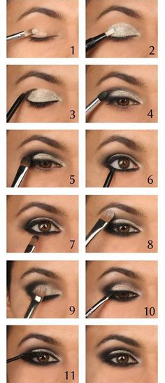 Olá meninas!O post de hoje são algumas inspirações de maquilhagens para olhos, às vezes não sabemos que sombras usar nos olhos, então deixo aqui algumas sugest Robert Welsh Eyeshadow, Metallic Smokey Eye, Make Up Mata, Party Eye Makeup, Eyeshadow Tutorial For Beginners, Makeup Sephora, Party Eyes, Makeup Tip