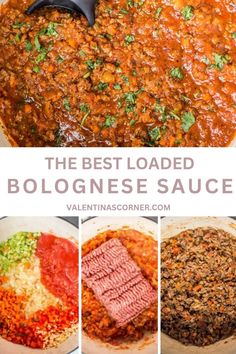 collage of the best loaded bolognzoe sauce