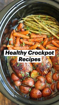 chicken, carrots and asparagus in a slow cooker