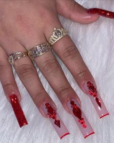 Red Nail Inspiration, Xv Nails, Camouflage Nails, Quince Nails, Quinceanera Nails, Red And Gold Nails, Red Quince, Red Gel Nails