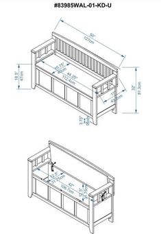 a drawing of a bench with measurements for the back and top section, including the seat area