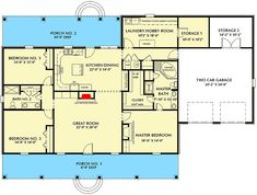 the floor plan for a house with two garages and an attached pool area,