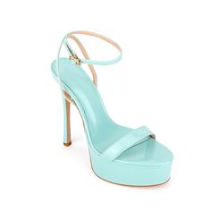 Material: Patent Leather Heel Height: 5.51 inches (140 mm) Platform Height: 1.57 inches (40 mm) Color: Light Blue Toe Style: Round Toe Suitable Occasion: Daily Wear Heel Style: Stiletto Heel Style: Sandals HandcraftedUS sizing. Fits true to size.Please note that measurements may vary by size. Flat Prom Shoes, Platform Stiletto Heels, Blue Toes, Gogo Boots, Platform Stilettos, White Heels, Prom Shoes, Patent Leather Heels, Silver Heels