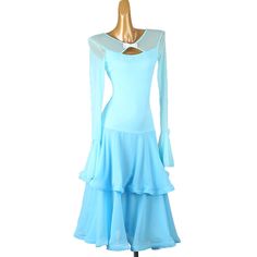 Customisable-Women's Long Sleeve Modern Dance Performance Dress Ballroom Dance Dress Light Blue Dance Dress Aesthetic, Ballroom Dance Costumes, Waltz Dress, Dance Costumes Hip Hop, Ballroom Dance Dress, Sports Costume, Dance Costumes Ballroom, Light Sky Blue, Ballroom Dance Dresses