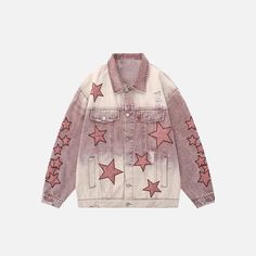 This Y2k Star Embroidery Denim Jacket, crafted with Polyester & featuring a cool V-Neck plus a convenient Zipper closure, is a must-have addition to your wardrobe! DETAILSMaterial: PolyesterCollar: V-NeckClosure Type: Zipper Jacket With Stars, Embroidery Denim Jacket, Aesthetic Outfits Y2k, Star Jacket, 90s Y2k Fashion, Y2k Star, Embroidery Denim, Denim Jacket Patches, 90s Hip Hop Fashion