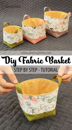 the instructions for how to make an easy fabric basket that is perfect for sewing and quilting