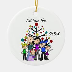 a family christmas ornament with an image of the family and their name on it