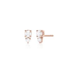 diamond stack stud earrings,<br>set larger stone over smaller to flatter facial lines <span class='visuallyhidden'>Call or text 323-404-2959 if you need shopping assistance.</span> Trillion Earrings, Diamond Danglers, Diamond Stud Earring, Double Diamond, Gold Diamond Earrings, Bespoke Jewellery, Diamond Stud, Stud Earring, Gold Yellow